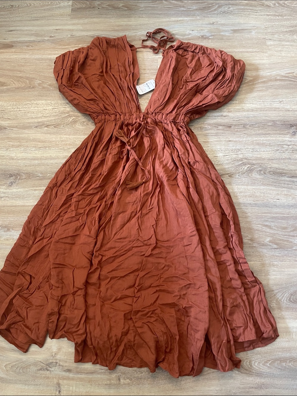 Wishlist Rust-Orange Midi Dress with Drawstring - Picture 2 of 6